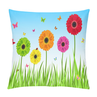 Personality  Green Grass Flowers Butterfly Pillow Covers