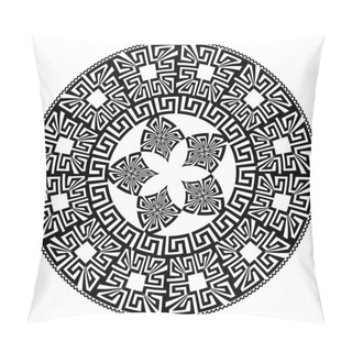 Personality  Vector Round Mandala Vector Pattern. Black Greek Key Meanders Geometric Ornament On White Background. Decorative Floral Mandala Design. Geometrical Shapes, Lines, Flowers, Circles, Borders, Frames Pillow Covers