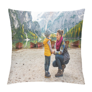 Personality  Mother And Baby On Lake Braies In South Tyrol, Italy Pillow Covers