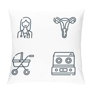 Personality  Maternity Line Icons. Linear Set. Quality Vector Line Set Such As Incubator, Baby Stroller, Fallopian Tubes Pillow Covers