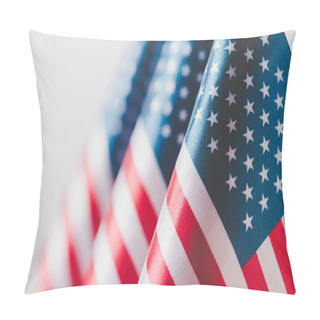 Personality  Selective Focus Of United States Of America National Flags Isolated On Grey, Memorial Day Concept Pillow Covers