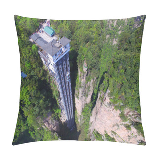 Personality  Aerial View Of The Bailong Elevator, Also Known As The Hundred Dragons Elevator, In The Wulingyuan Area Of Zhangijiajie Scenic Spot In Central China's Hunan Province, 21 April 2016. Pillow Covers