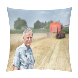 Personality  Farmer On Field With Combine Harbester Pillow Covers