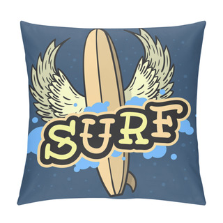 Personality  Surfing Surf Themed Longboard With Wings Hand Drawn Traditional Old School Tattoo Aesthetic Flesh Body Art Influenced  Drawing Vintage Inspired Illustration  T Shirt Print  Vector Image Pillow Covers