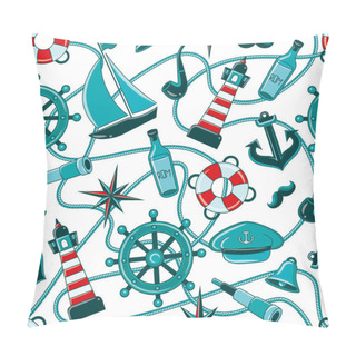 Personality  Sailor Pattern. Seamless Pattern Of A Pirate Ship And Attributes Pillow Covers