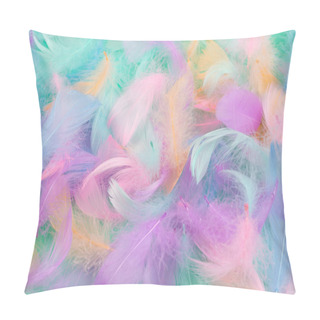 Personality  Colorful Feather On Mint Background, Top View.  Pillow Covers