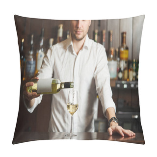 Personality  Sommelier In Shirt Pouring White Wine Into Glass Pillow Covers