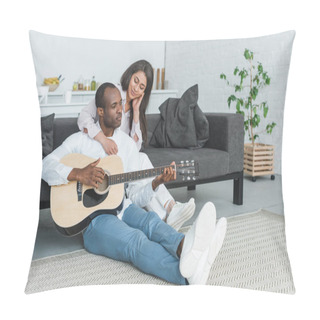 Personality  African American Boyfriend Sitting On Floor And Playing Guitar For Girlfriend At Home Pillow Covers