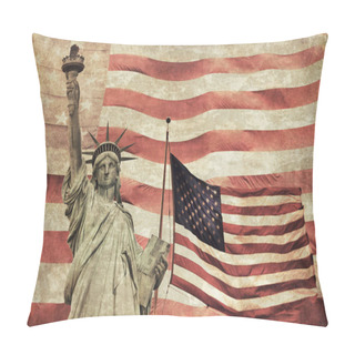 Personality  Dirty Vintage Collage Of Lady Liberty And American Flag In The  Background.  Pillow Covers