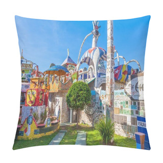 Personality  Havana, Cuba-October 08, 2016. Part Of The Garden At House Of Jose Fuster On October 08, 2016 In Jaimanitas, Neighborhood Of Havana, Cuba, More Commonly Known As Fusterlandia For The Colorful Mosaics. Pillow Covers