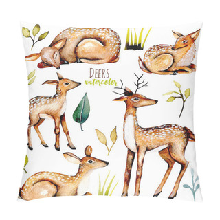 Personality  Set, Collection Of Watercolor Deers And Baby Deers Pillow Covers