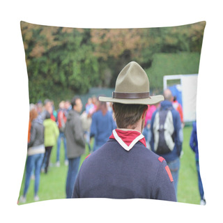 Personality  Scout Leader At International Gathering In Uniform With Campaign Pillow Covers