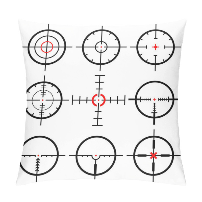 Personality  Collection of Goals and Destinations. Aim and purpose, targeting and aiming. Futuristic optical aim. Collimator sight, gun targets focus range indication. Vector illustration pillow covers