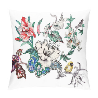 Personality  Pattern With Tropical Flowers And Birds Pillow Covers