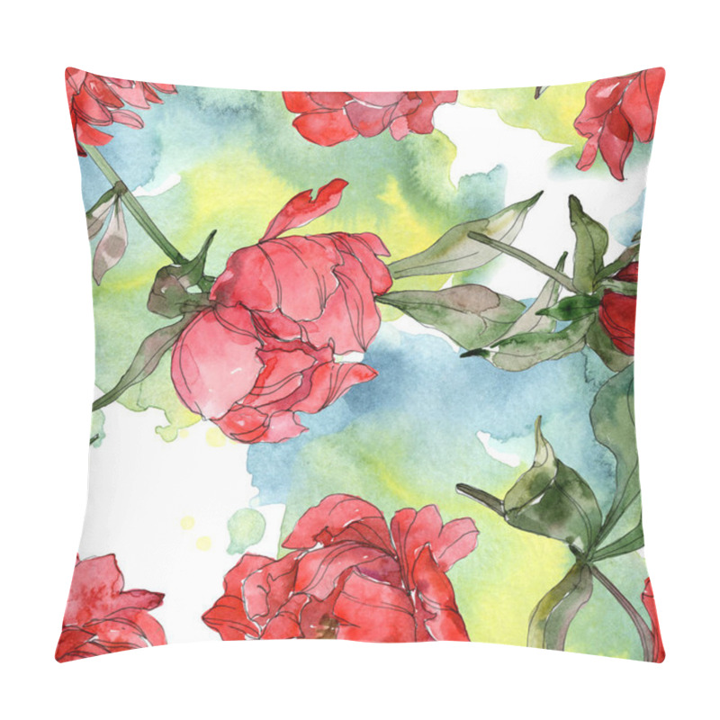 Personality  Red peonies watercolor illustration set. Seamless background pattern. Fabric wallpaper print texture. pillow covers