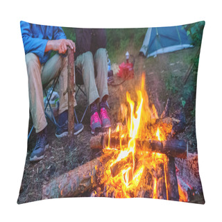 Personality  Couple Sitting By Campfire  Pillow Covers