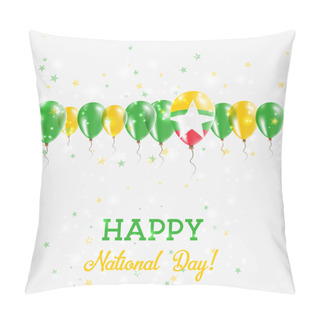 Personality  Myanmar Independence Day Sparkling Patriotic Poster Happy Independence Day Card With Myanmar Flags Pillow Covers