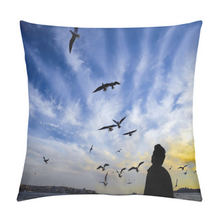 Personality  Istanbul Bosphorus Evening, Sunset Seagulls And People Pillow Covers