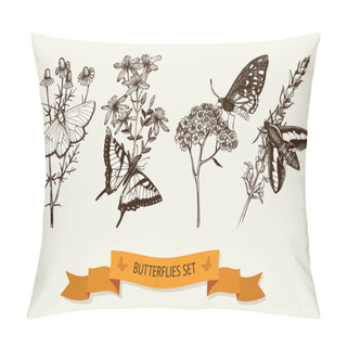 Personality  Butterflies On Herbs Flowers Pillow Covers