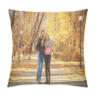 Personality  Young Couple Walking In Park  Pillow Covers