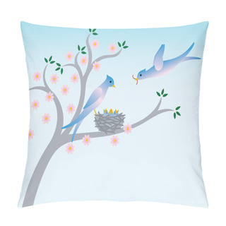 Personality  Birds With Nest In Springtime Pillow Covers