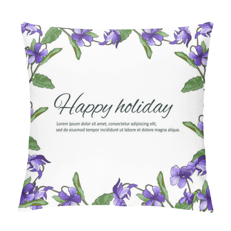 Personality  Spring card with violet flowers. Text frame with violets for congratulations and invitations. pillow covers