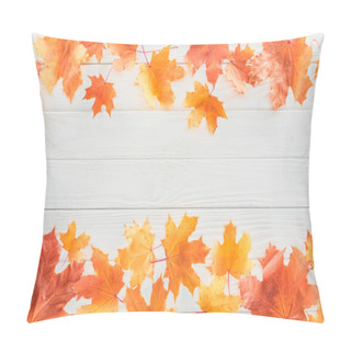 Personality  Elevated View Of Orange Autumnal Maple Leaves On Wooden Surface Pillow Covers