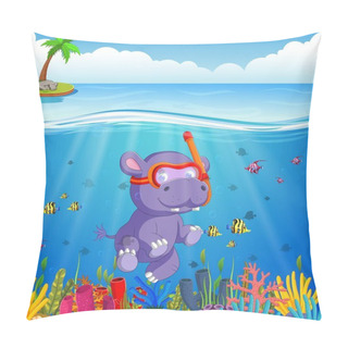 Personality  Hippo Snorkeling In Underwater Sea Pillow Covers