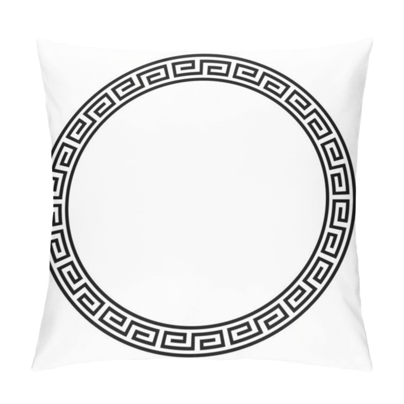 Personality  Circle Frame With A Simple Meander Pattern. Decorative Border And Ring, Made Of Angular Spirals, Shaped Into A Seamless Motif, Within Two Circles. Greek Key. Black And White Illustration, Over White. Pillow Covers