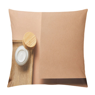 Personality  Top View Of Open Jar With Cream On Wooden Tray On Brown  Pillow Covers