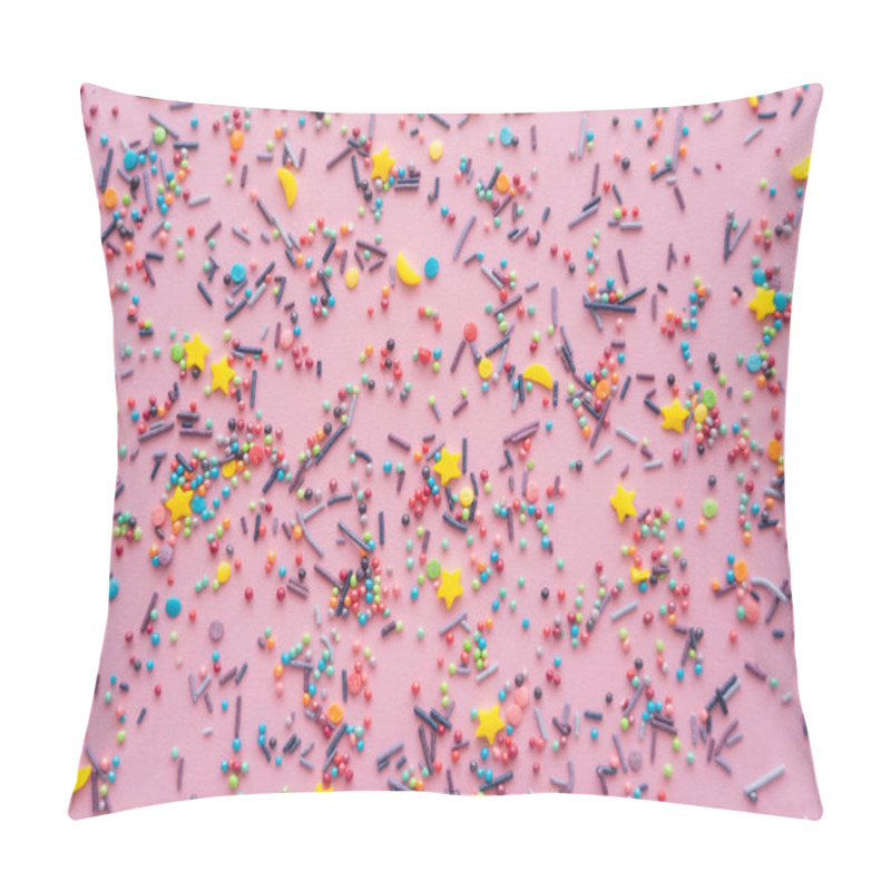 Personality  Top View Of Colorful Sprinkles On Pink Background  Pillow Covers