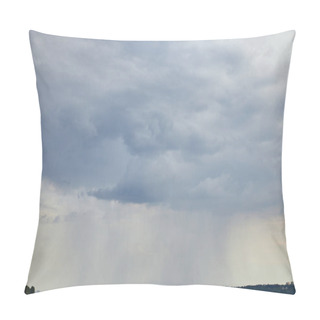 Personality  Overcast View Of Blue Clouds And Rain Upon Forest Coast Pillow Covers