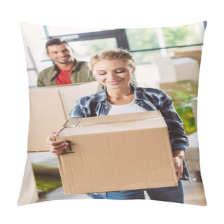 Personality  Couple With Cardboard Boxes In New House Pillow Covers