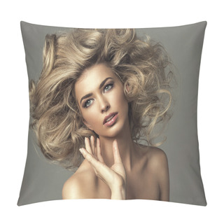 Personality  Beautiful Blond Woman With Curly Long Hair Pillow Covers