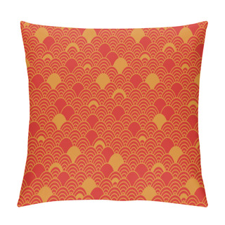 Personality  Chinese Seamless Pattern, Japanese Vector Background, Red Oriental Texture For New Year, Gold Wave Ornament. Retro Style Illustration Pillow Covers