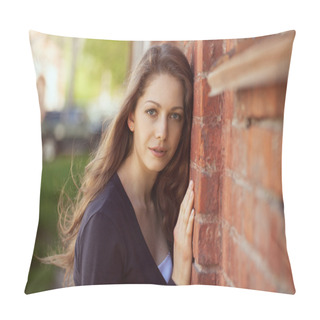 Personality  Beautiful Woman Near A Brick Wall Pillow Covers