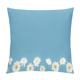 Personality  White Chrysanthemum Flowers Isolated On Blue Pillow Covers