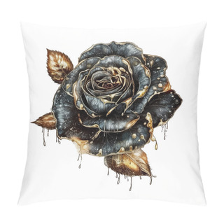 Personality  Dark Gothic Rose With Gold Shimmer Dark Fantasy Gardening Watercolor Clipart. Design Element For Pattern, Decoration, Planner Sticker, Sublimation And More. Pillow Covers
