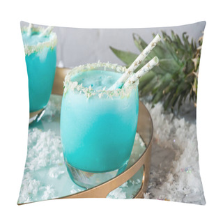 Personality  Jack Frost Christmas Cocktail With Coconut Rum, Blue Curacao, Coconut Cream And Pineapple Juice Pillow Covers