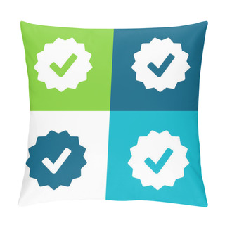 Personality  Approval Symbol In Badge Flat Four Color Minimal Icon Set Pillow Covers