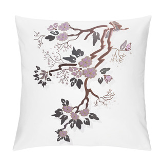 Personality  Vector Sakura Branch. Vector Illustration. Pillow Covers