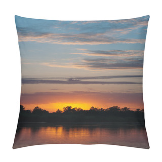 Personality  Sunrise Over The Lake With Reflection Of Bare Trees In The Water. Pillow Covers