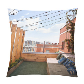 Personality  A Cozy Couch Is Set On A Balcony Under Warm String Lights, Creating A Dreamy And Inviting Atmosphere Pillow Covers