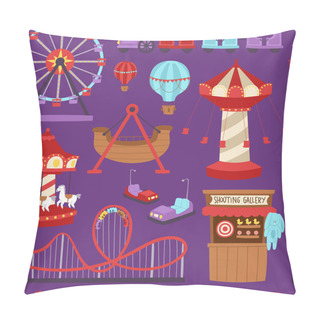 Personality  Carousels Amusement Attraction Side-show Kids Park Construction Vector Illustration Seamless Pattern Background Pillow Covers