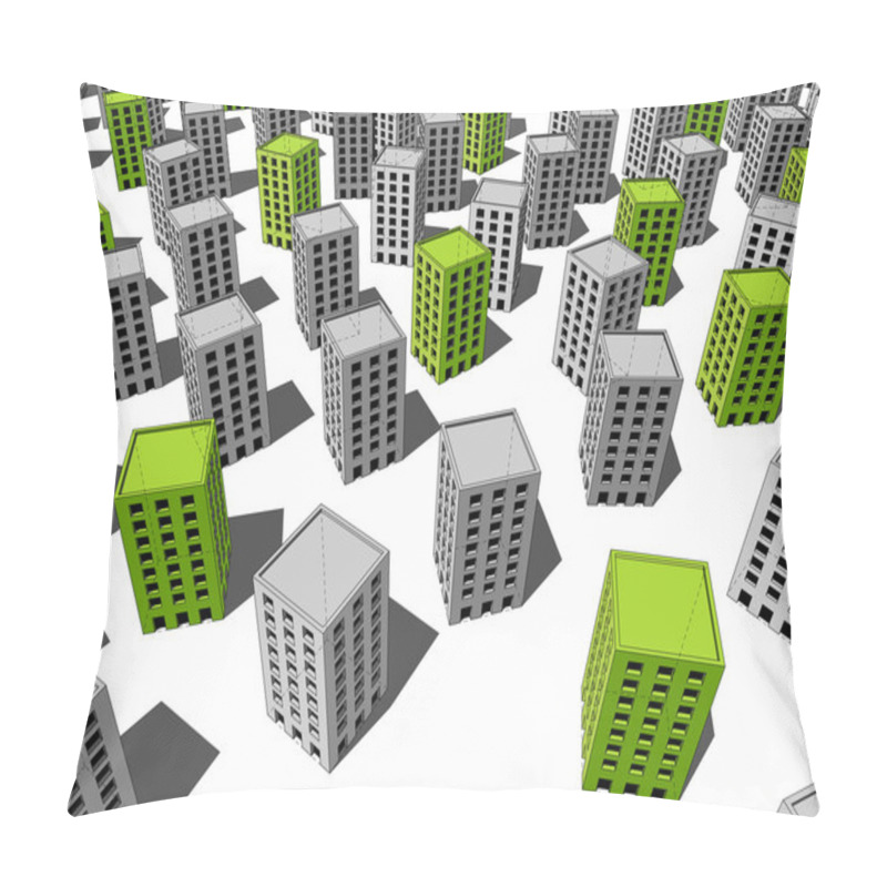Personality  Green And Grey Buildings Pillow Covers