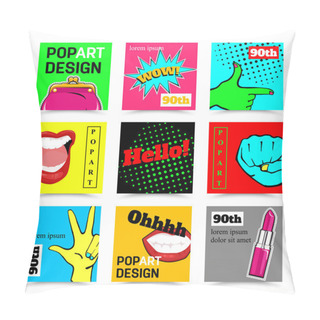 Personality  Set Of Vector Banners In 80s-90s Pop Art Comic Style. Lips, Hand Gestures, Smile, Purse, Lipstick Pillow Covers