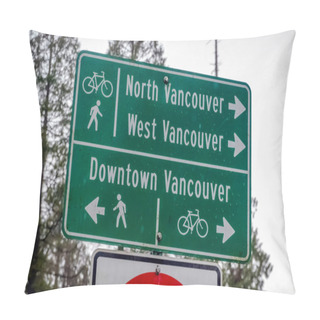 Personality  Vancouver, British Columbia, Canada. Apr 20, 2024. A Road Sign For North, West And Downtown Vancouver. Pillow Covers