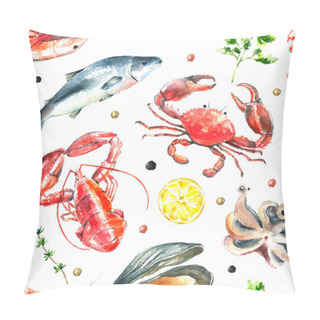 Personality  Set Of Seafood Watercolor. Pillow Covers