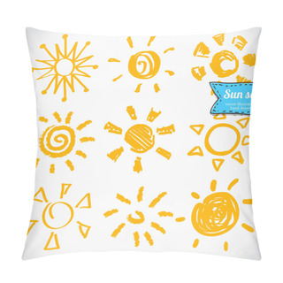 Personality  Vector Set Of Different Suns Isolated, Hand Drawn Illustration Pillow Covers