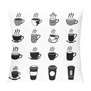 Personality  Simple Flat Coffee Cup, Mug, And Paper Cup Vector Icon Logo Symbol Design Set Template For Coffee Shop Store Pillow Covers